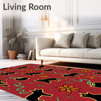 Spooky Black Cats Orange Leaves Cauldron Rug