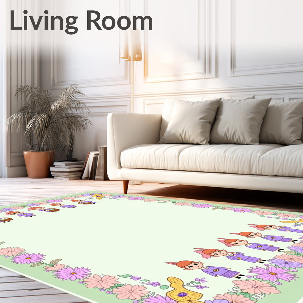 Whimsical Elves Spring Floral Border Rug