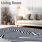 Bold Black White Linear Maze Rug