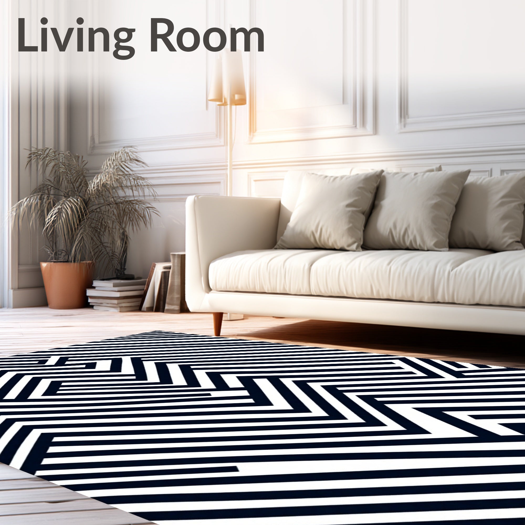Bold Black White Linear Maze Rug
