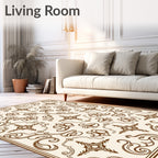 Cream Brown Vintage Scroll Medallion Rug