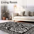 Classic Black White Floral Medallion Square Rug