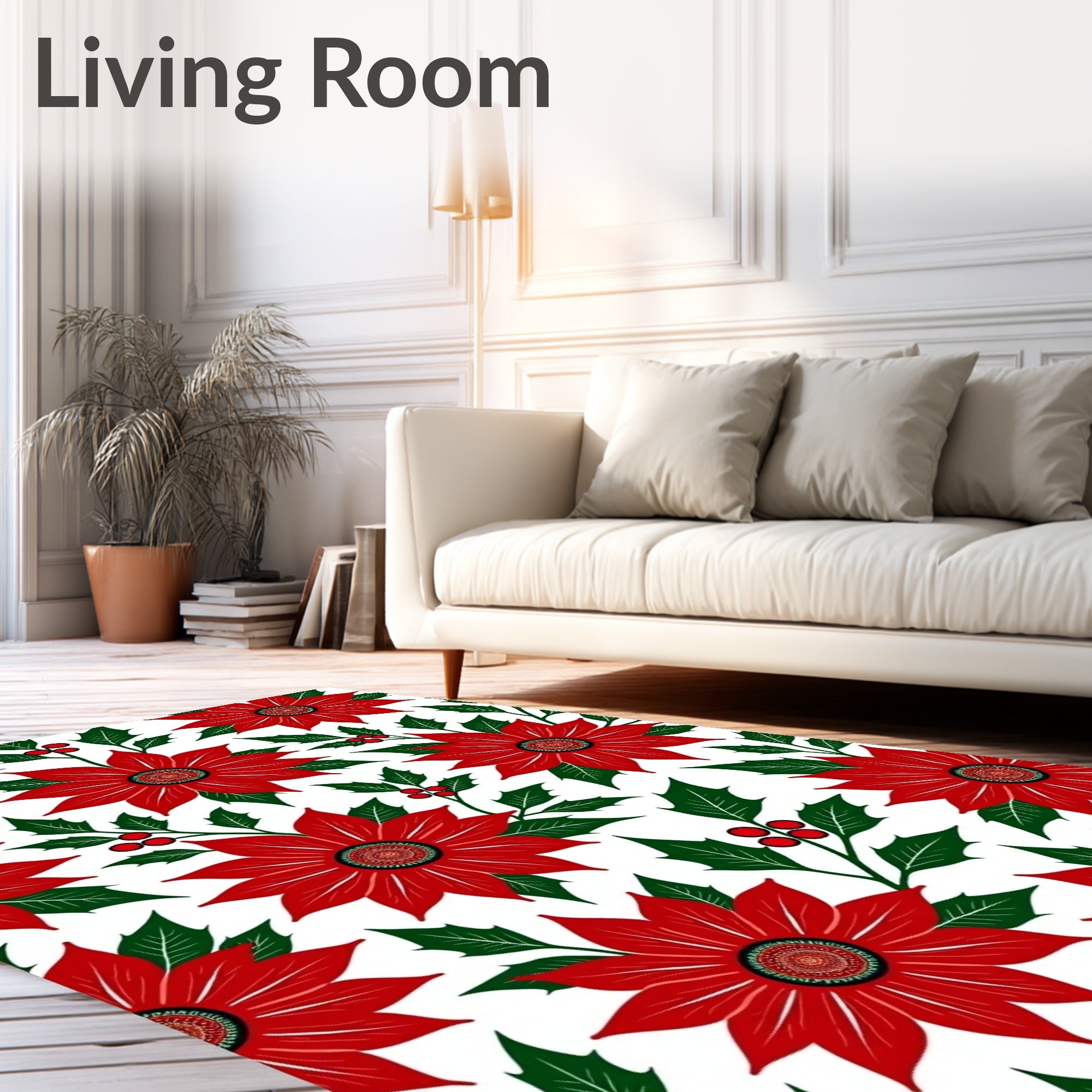 Red Poinsettia Holly Berry Garland Rug