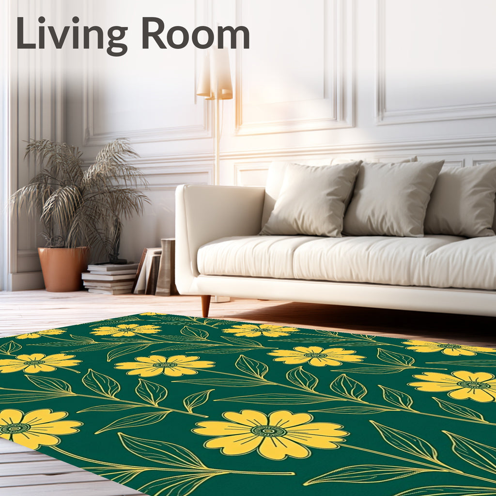 Golden Yellow Floral Stem Garden Rug