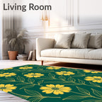 Golden Yellow Floral Stem Garden Rug