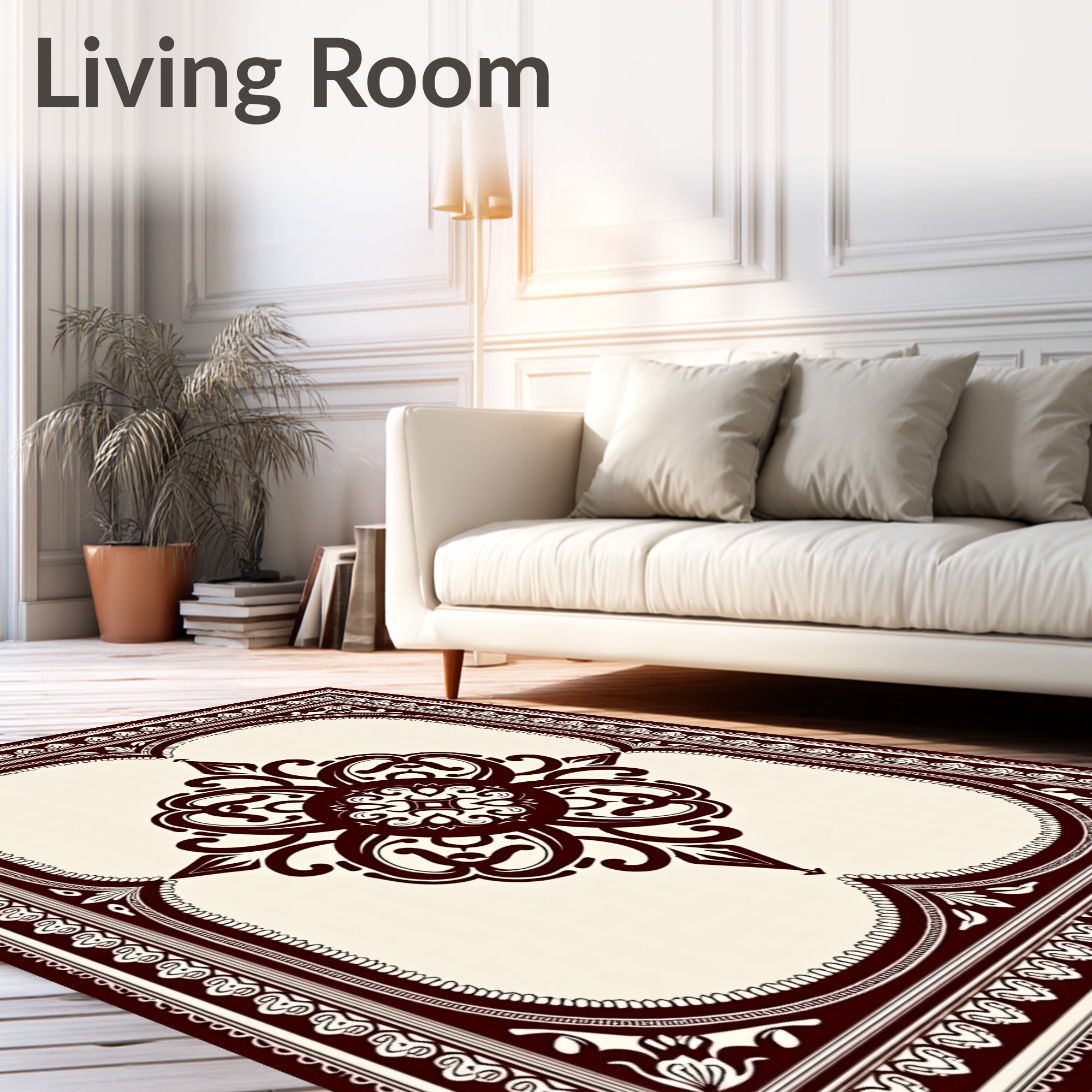 Gothic Scarlet Floral Medallion Frame Rug