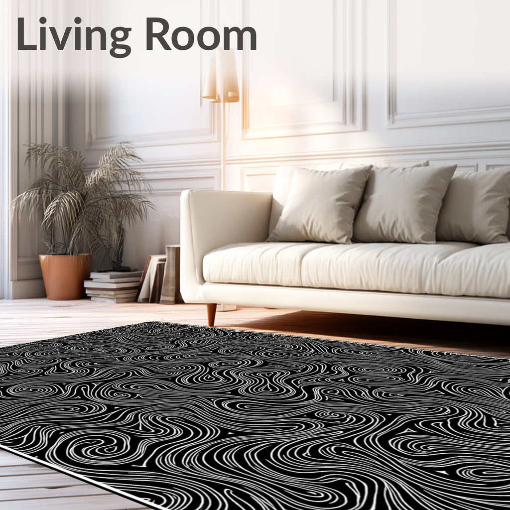 Monochrome Swirls Abstract Flow Rug