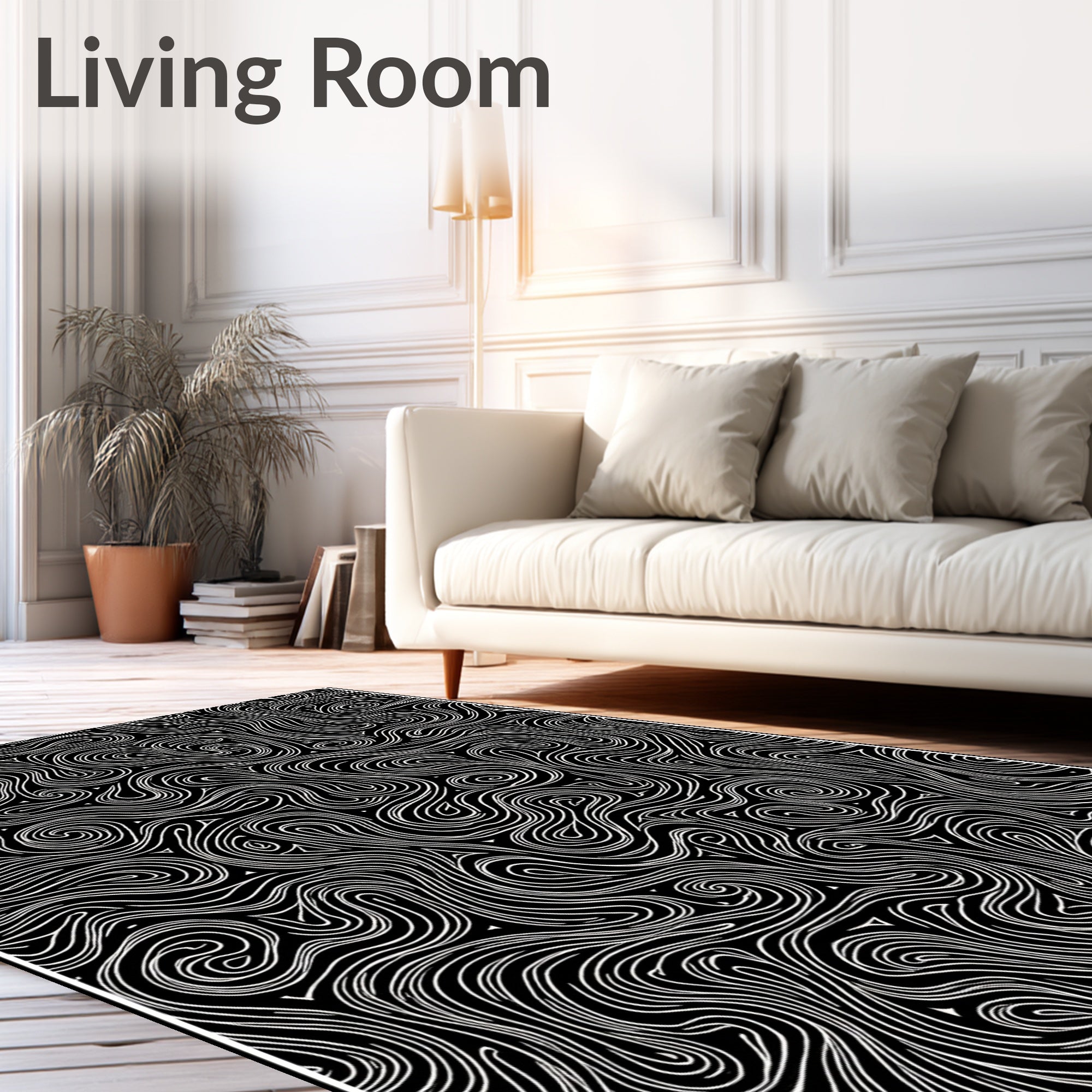 Monochrome Swirls Abstract Flow Rug