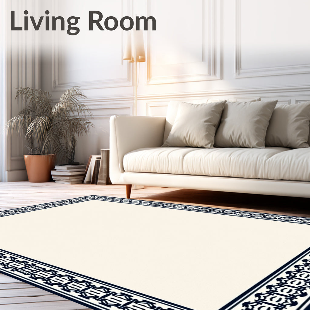 Classic Navy Geometric Border Rug