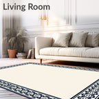 Classic Navy Geometric Border Rug