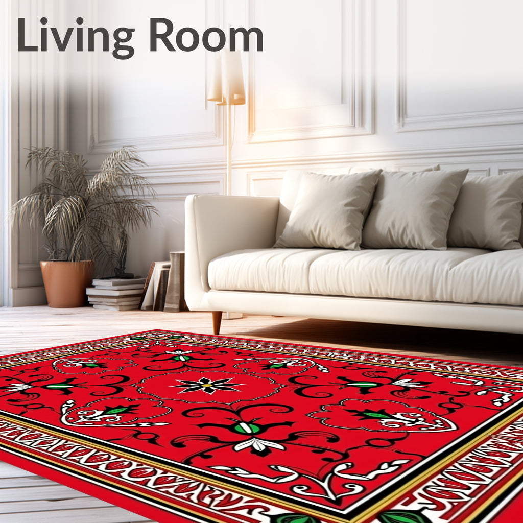Vibrant Red Floral Cartouche Rug