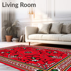 Vibrant Red Floral Cartouche Rug