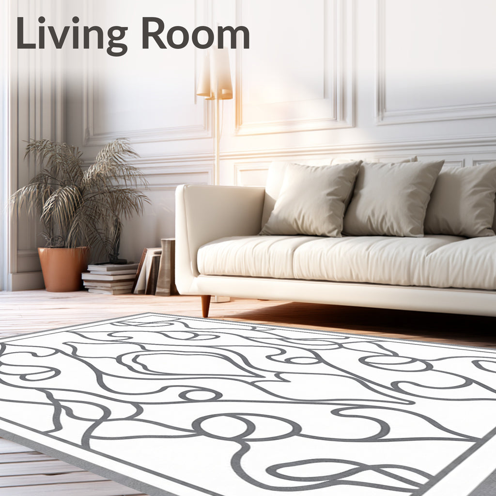 Gray Abstract Line Art Medallion Rug