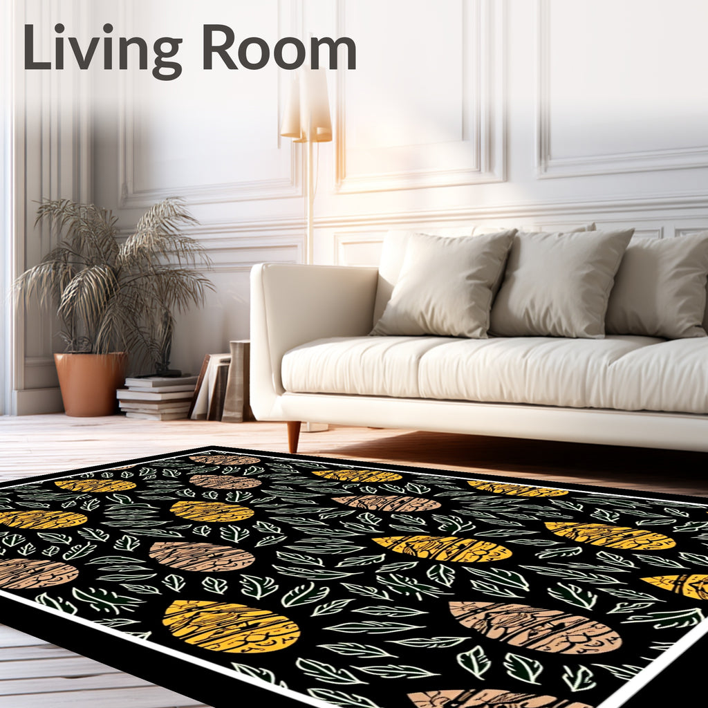 Golden Taupe Egg Leaf Folk Art Rug