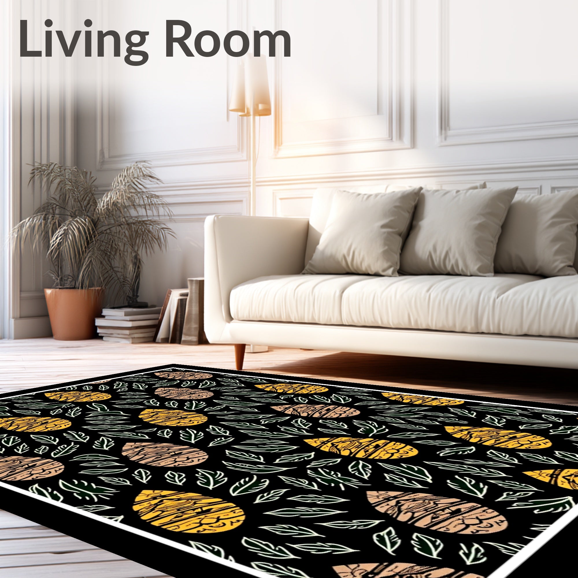 Golden Taupe Egg Leaf Folk Art Rug