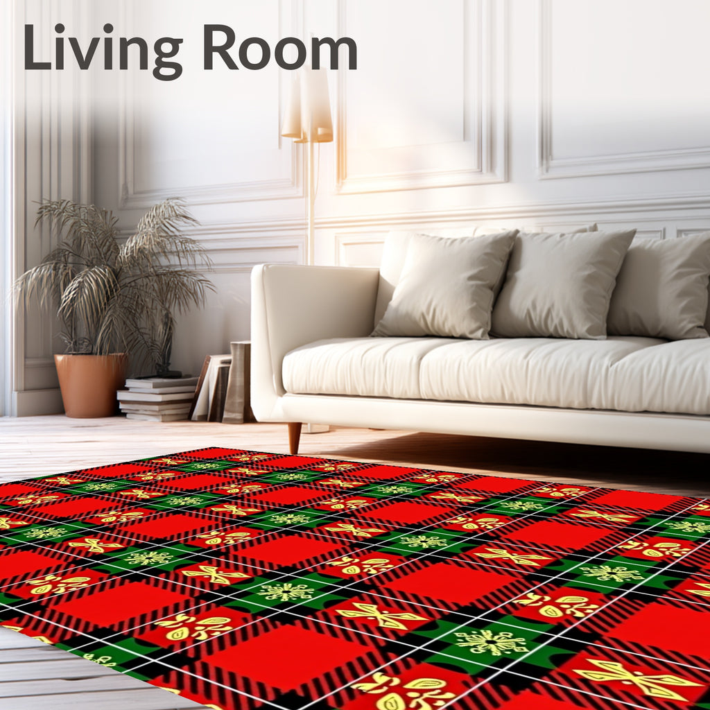Red Green Yellow Plaid With Ornaments Rug