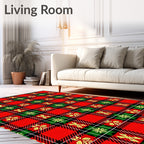 Red Green Yellow Plaid With Ornaments Rug
