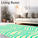 Teal Wavy Lines on Cream Background Rug