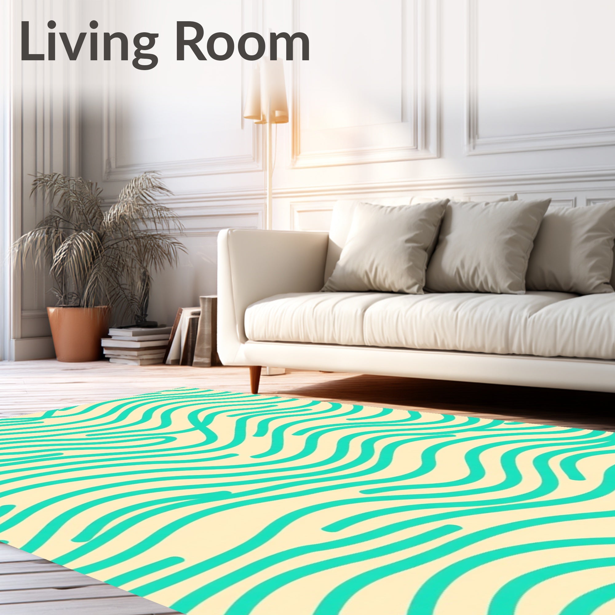 Teal Wavy Lines on Cream Background Rug