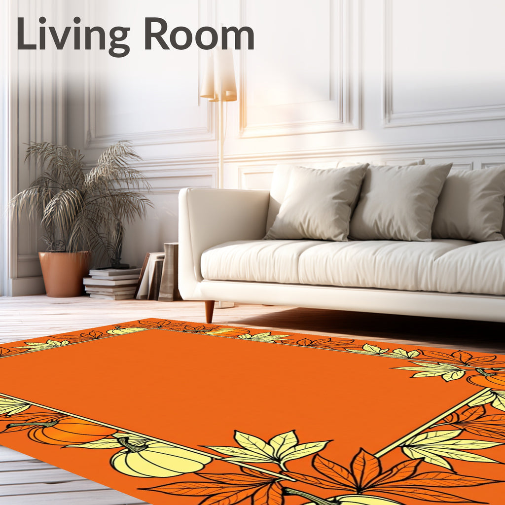 Orange Pumpkin Leaf Border Rug