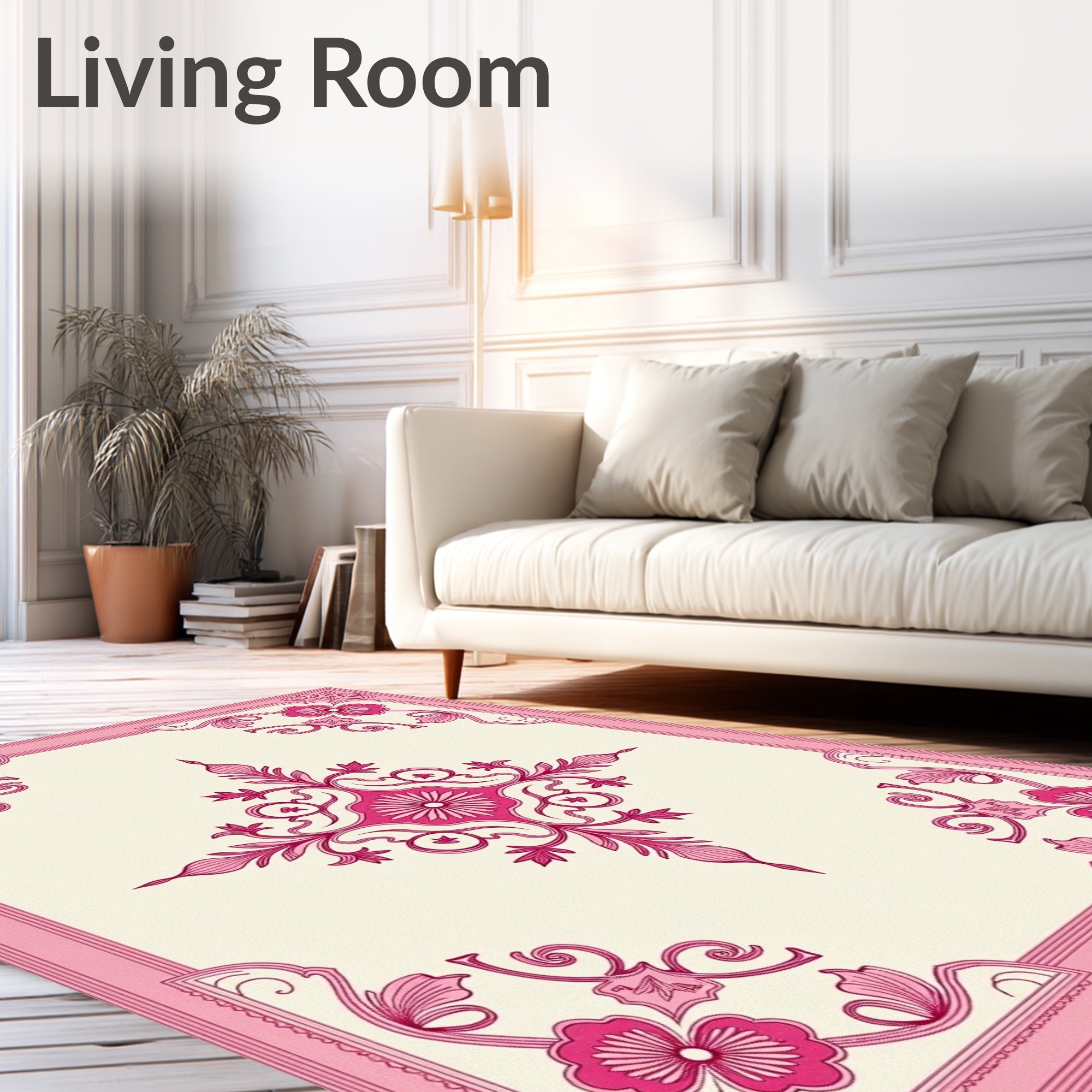 Pink Floral Corner Medallion Rug