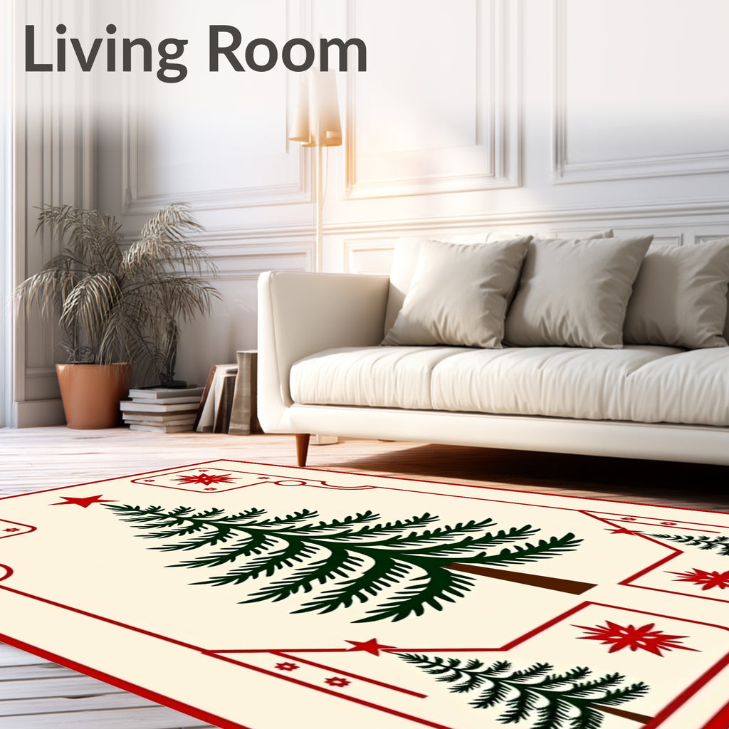 Festive Red Pine Tree Quilt Rug