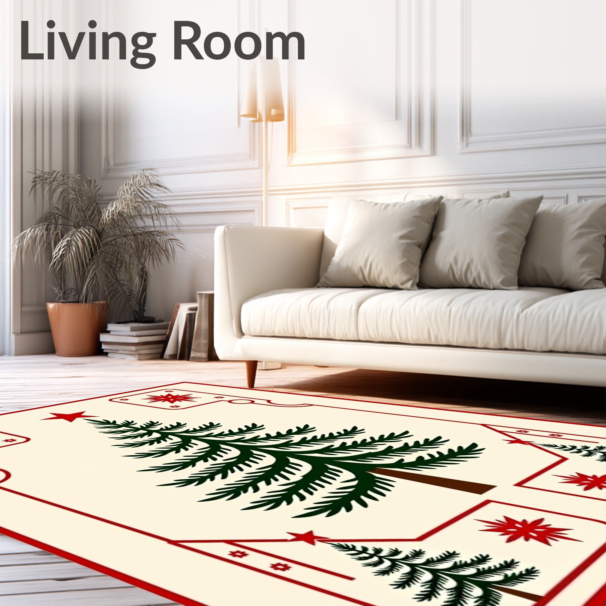 Festive Red Pine Tree Quilt Rug
