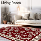Crimson Ivory Floral Damask Rug