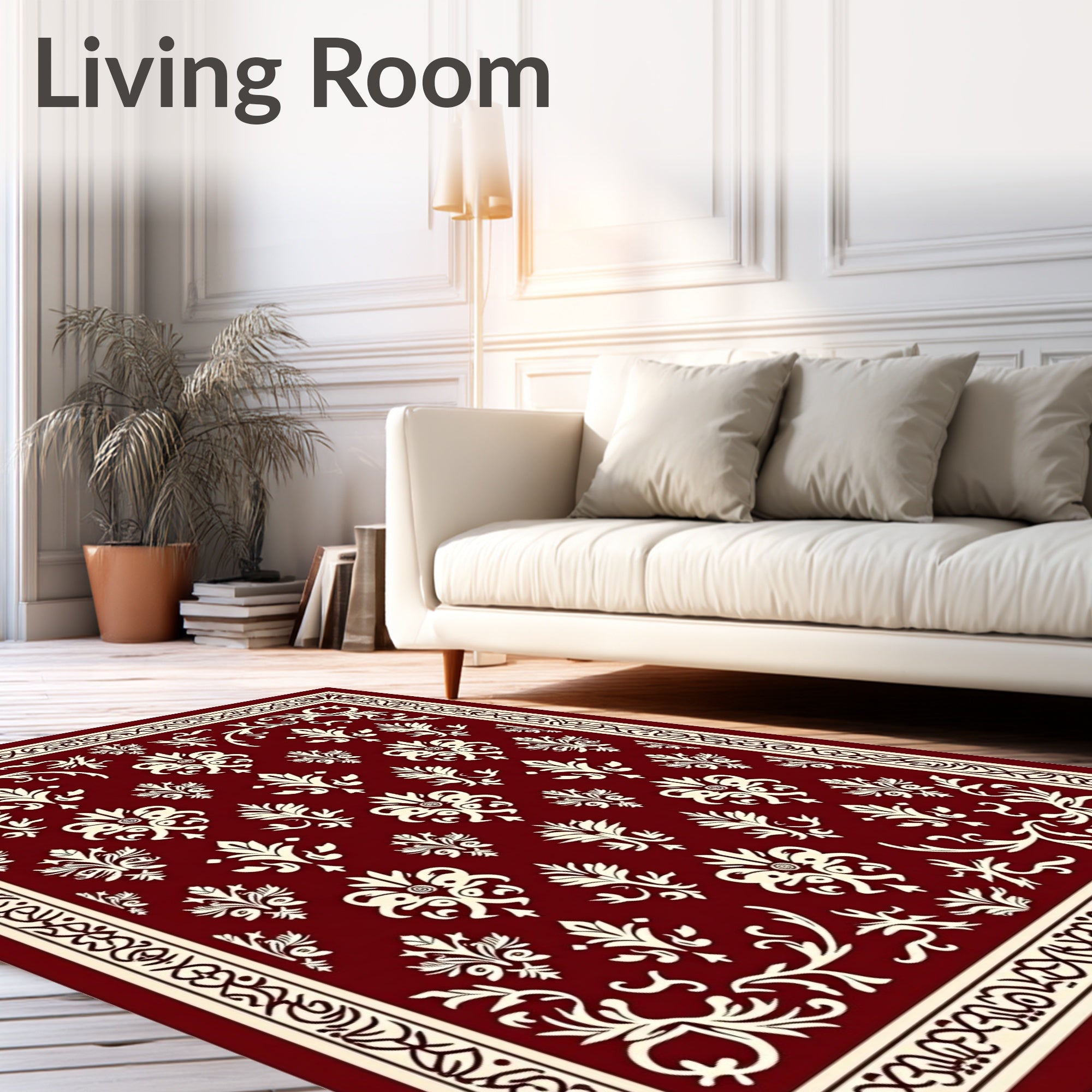 Crimson Ivory Floral Damask Rug
