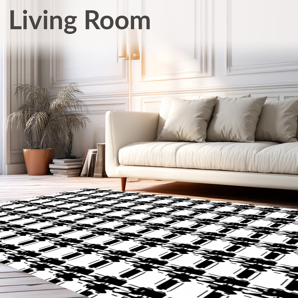 Black White Houndstooth Checkered Rug