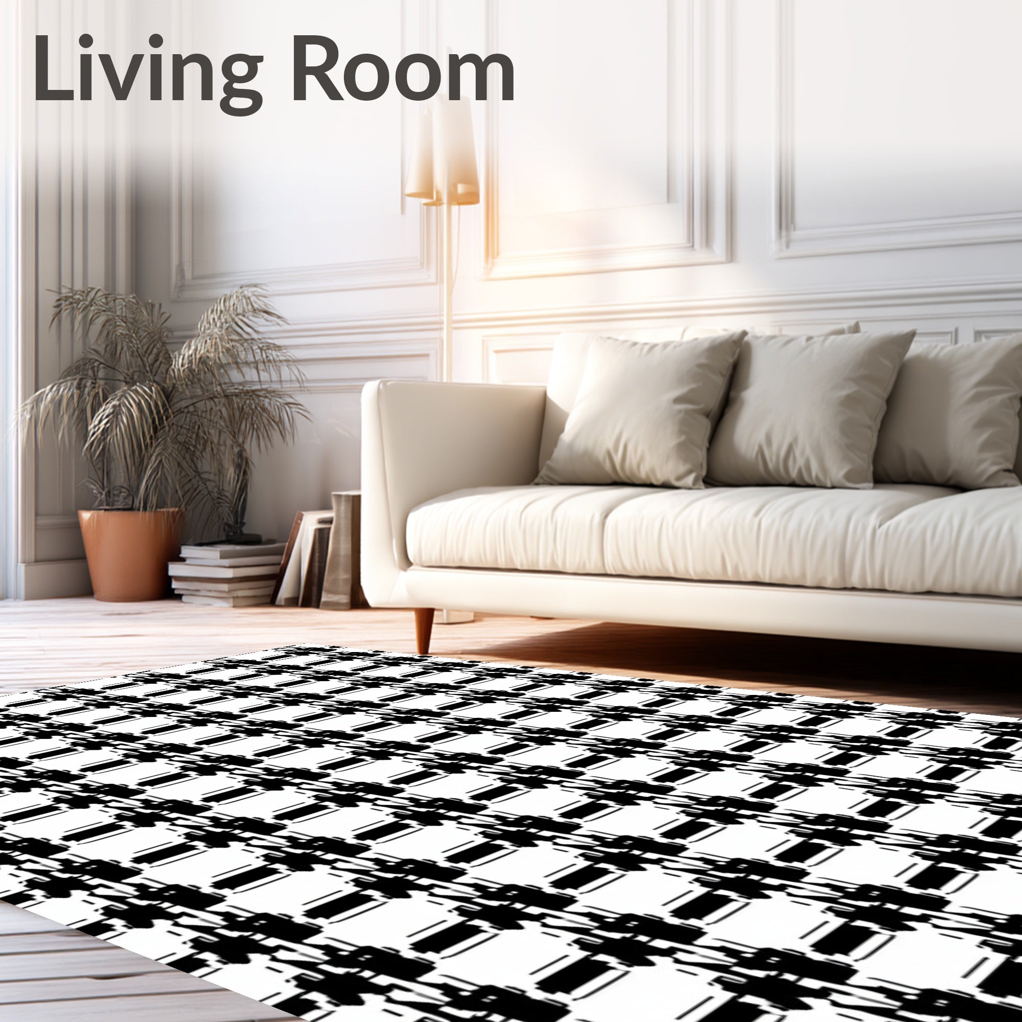 Black White Houndstooth Checkered Rug