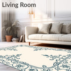 Teal Floral Archival Border Rug