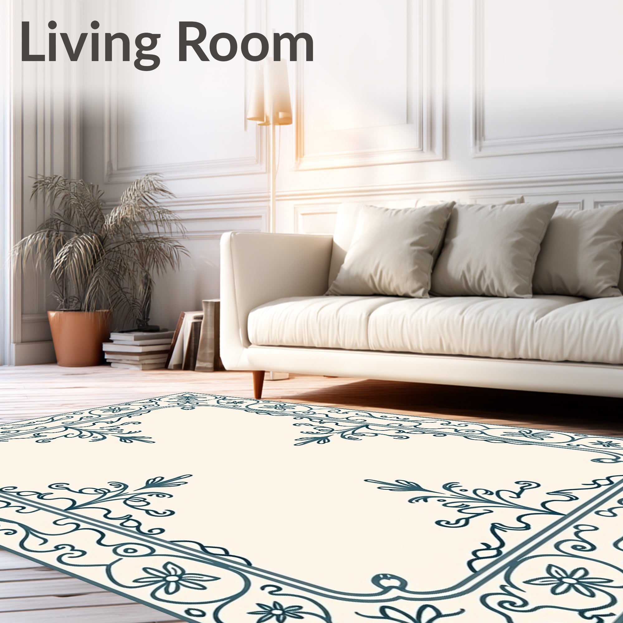 Teal Floral Archival Border Rug