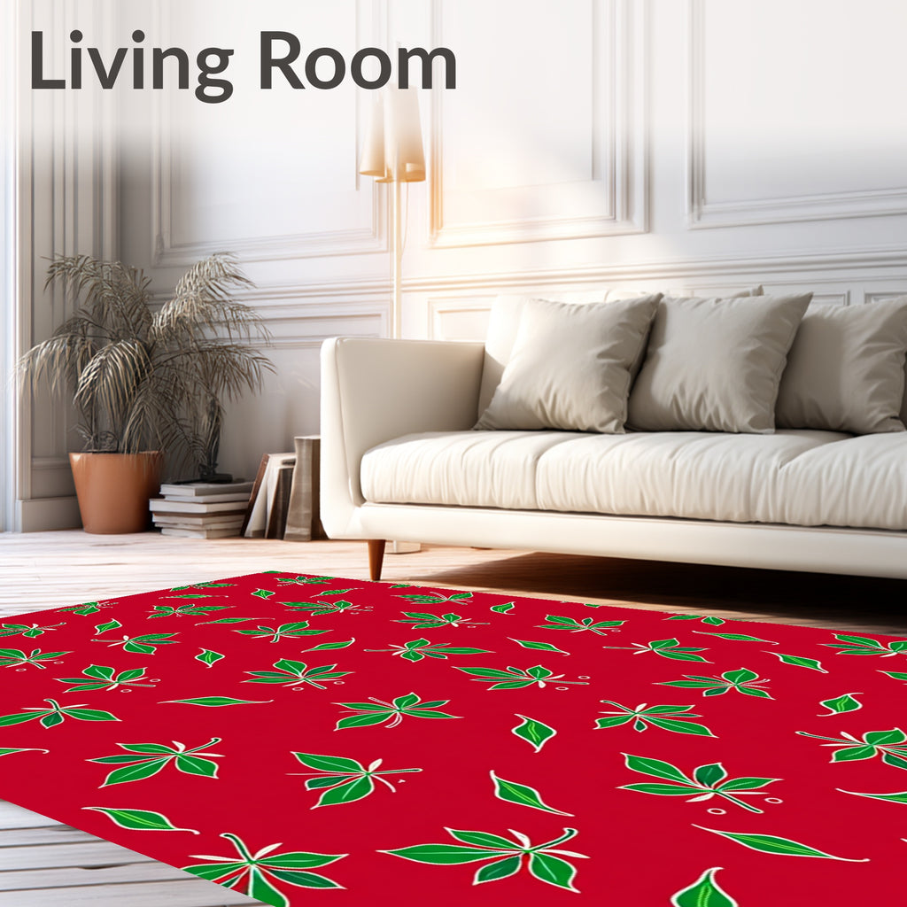 Crimson Forest Green Leaf Burst Rug