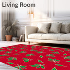 Crimson Forest Green Leaf Burst Rug