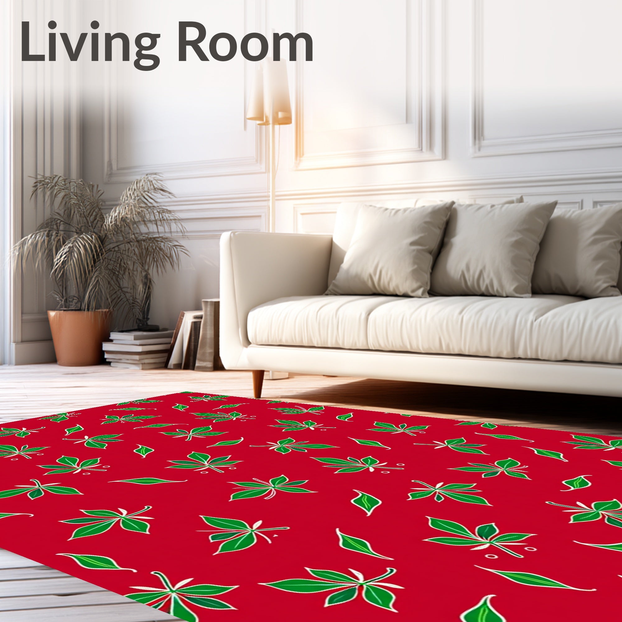 Crimson Forest Green Leaf Burst Rug