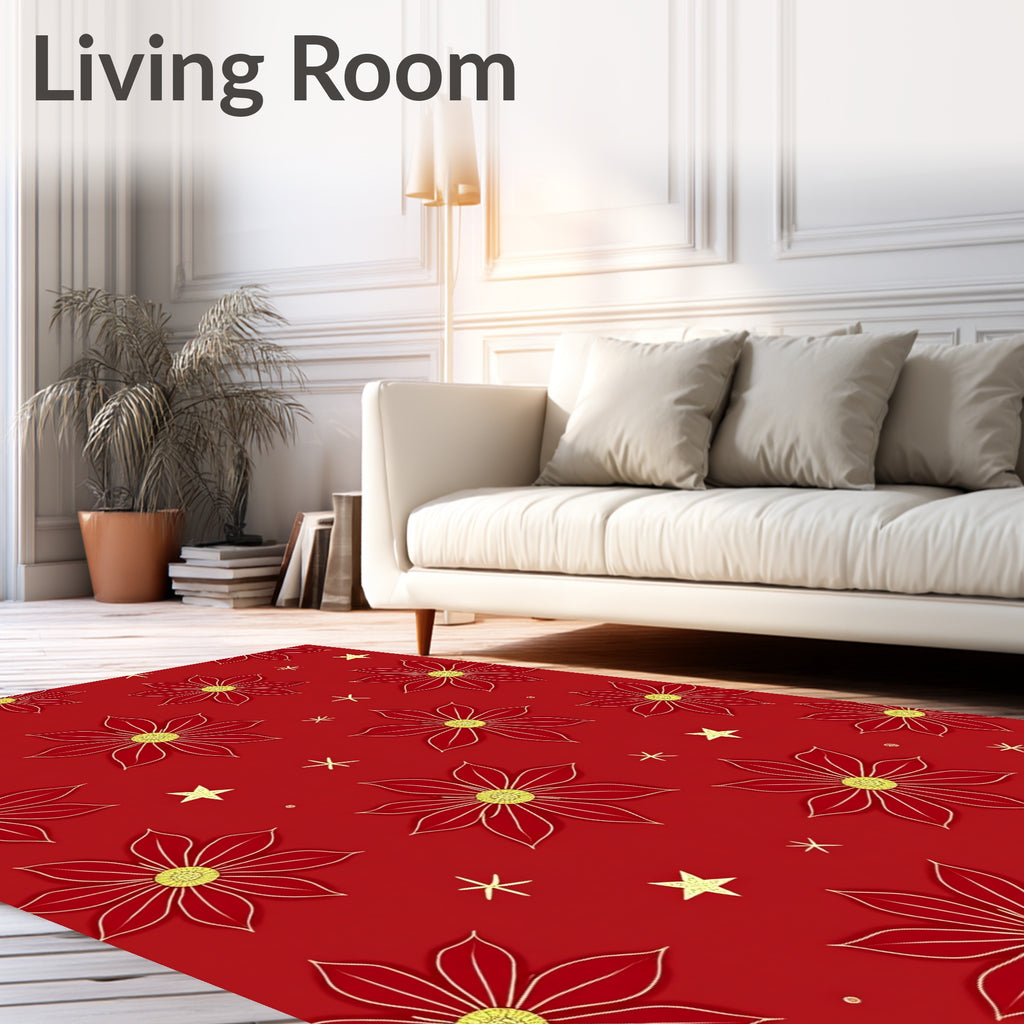 Crimson Golden Starburst Floral Rug