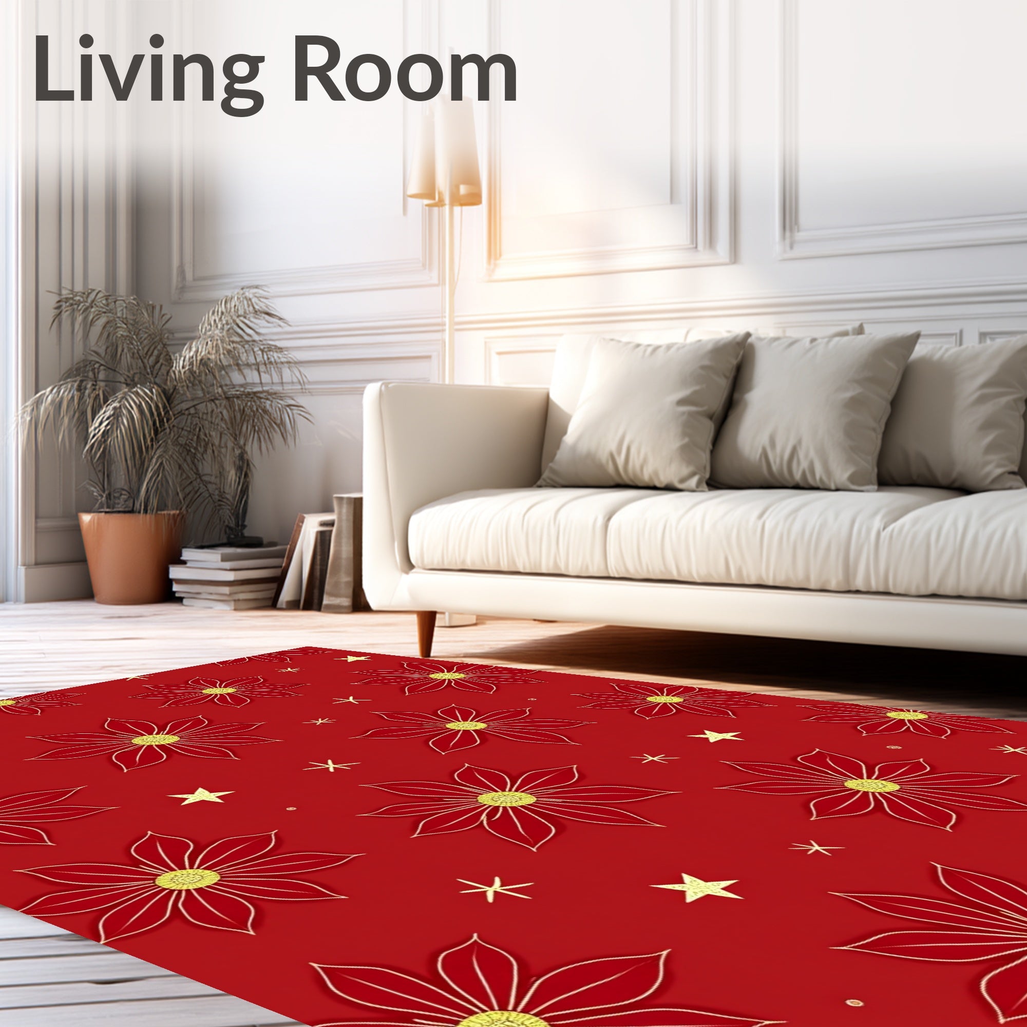 Crimson Golden Starburst Floral Rug