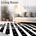 Black White Jagged Stripe Dot Accents Rug