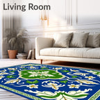 Blue White Green Floral Medallion Rug