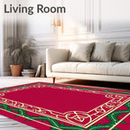 Crimson Green Bordered Floral Scroll Rug