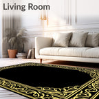 Ornate Gold Leaf Scroll Border Rug
