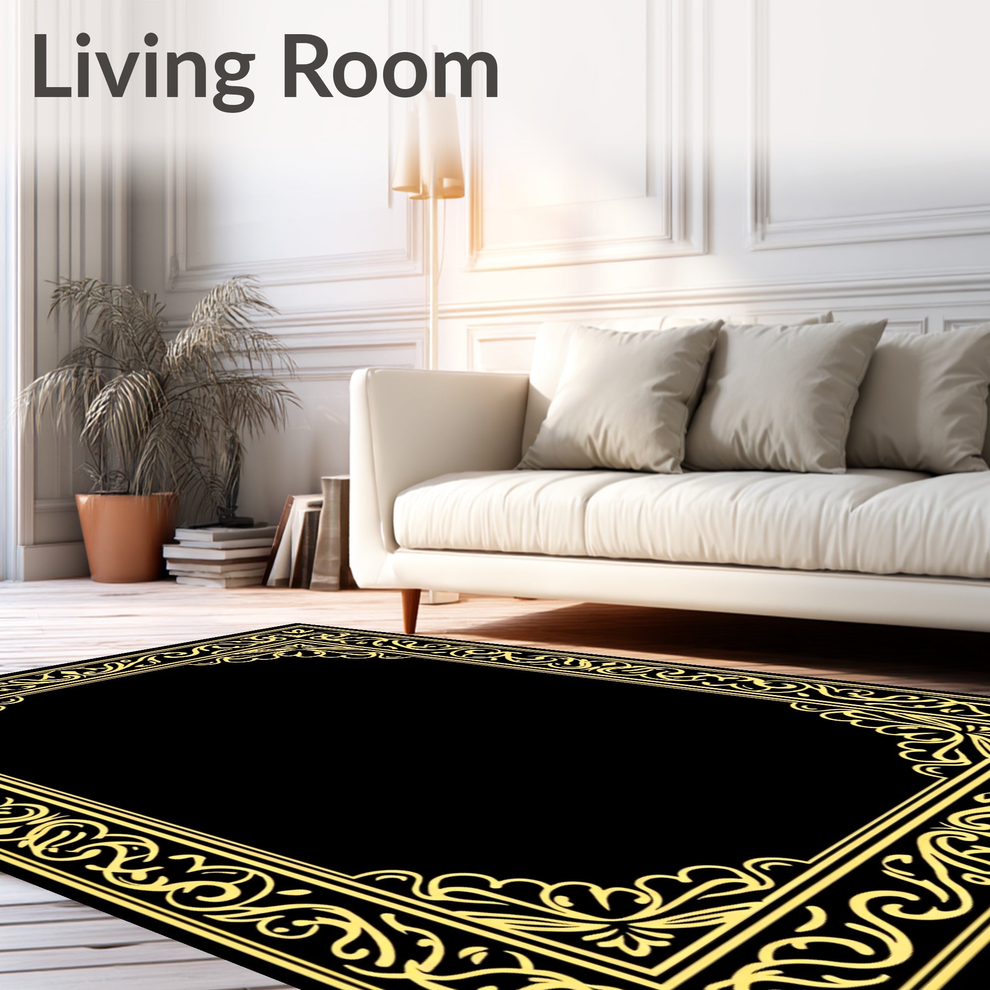 Ornate Gold Leaf Scroll Border Rug