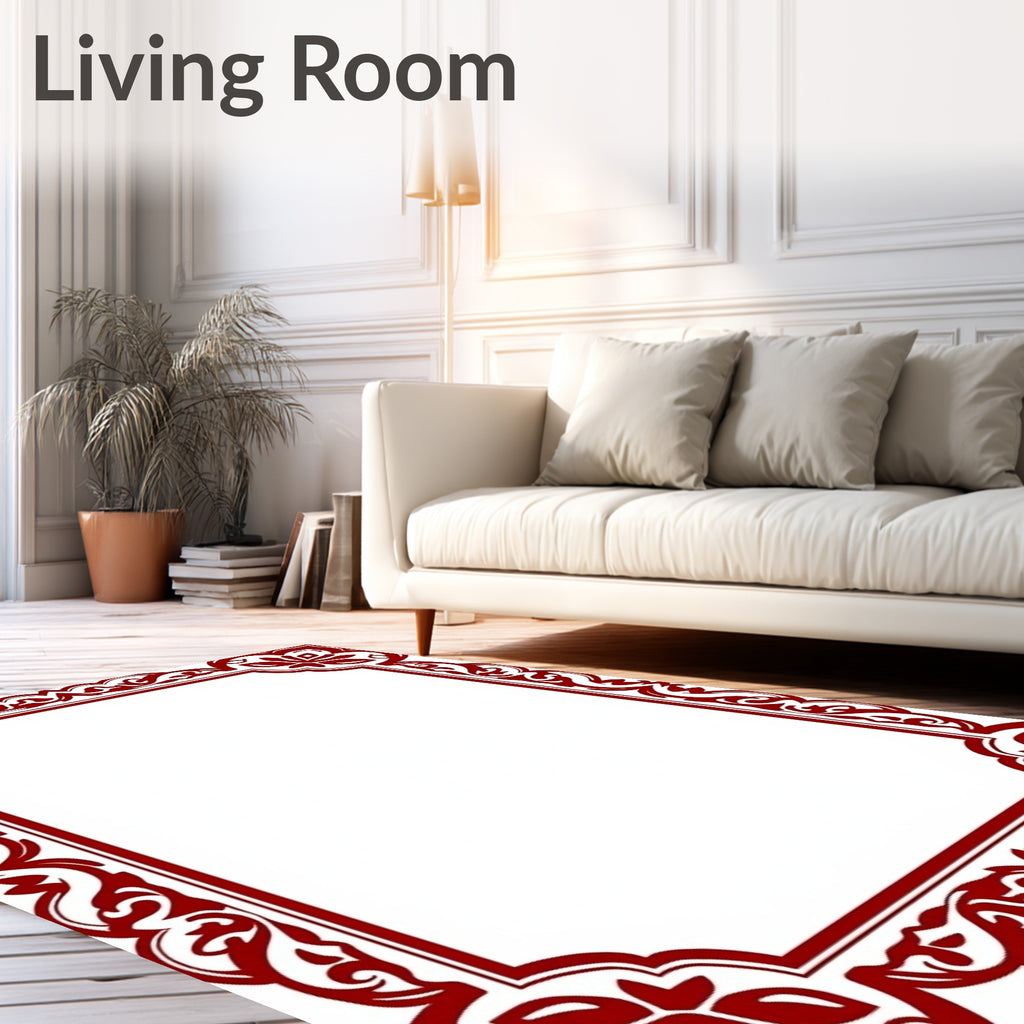 Crimson Floral Ornate Border Rug