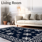 Deep Blue Snowflake Garden Border Rug