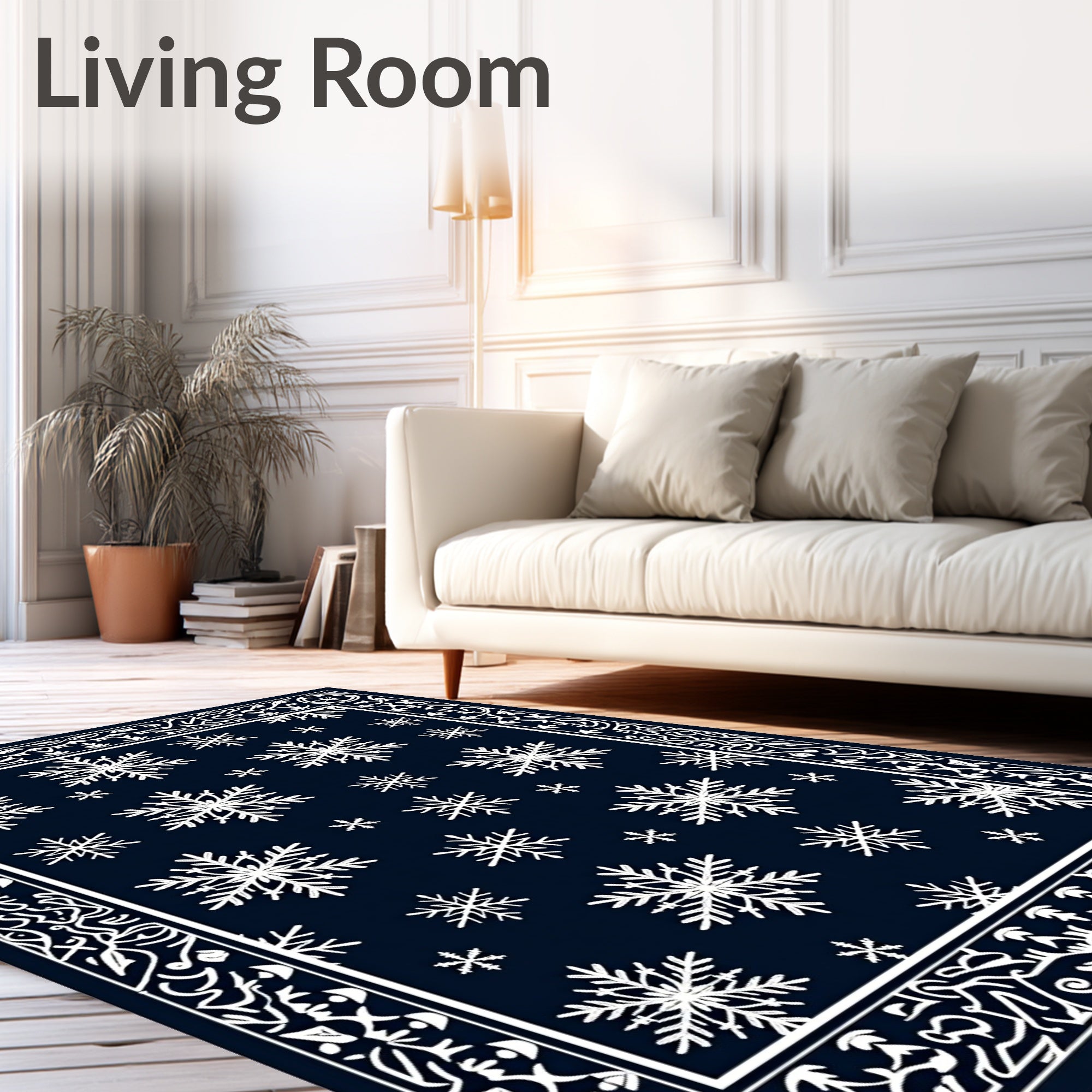Deep Blue Snowflake Garden Border Rug