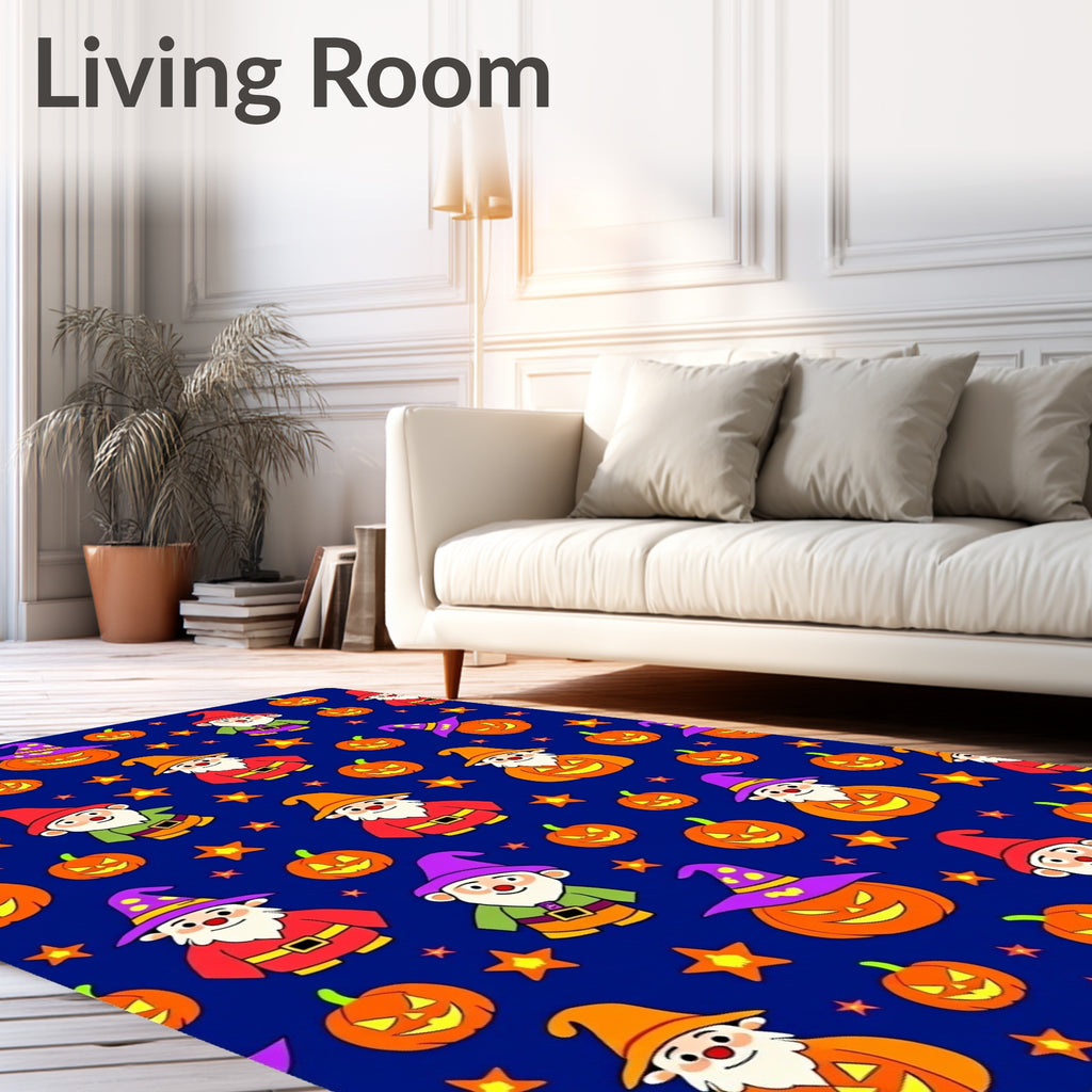 Whimsical Halloween Gnomes Pumpkin Stars Rug