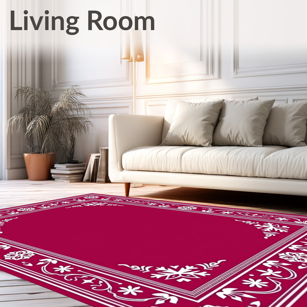 Crimson Floral Border Frame Rug