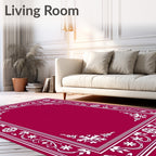 Crimson Floral Border Frame Rug