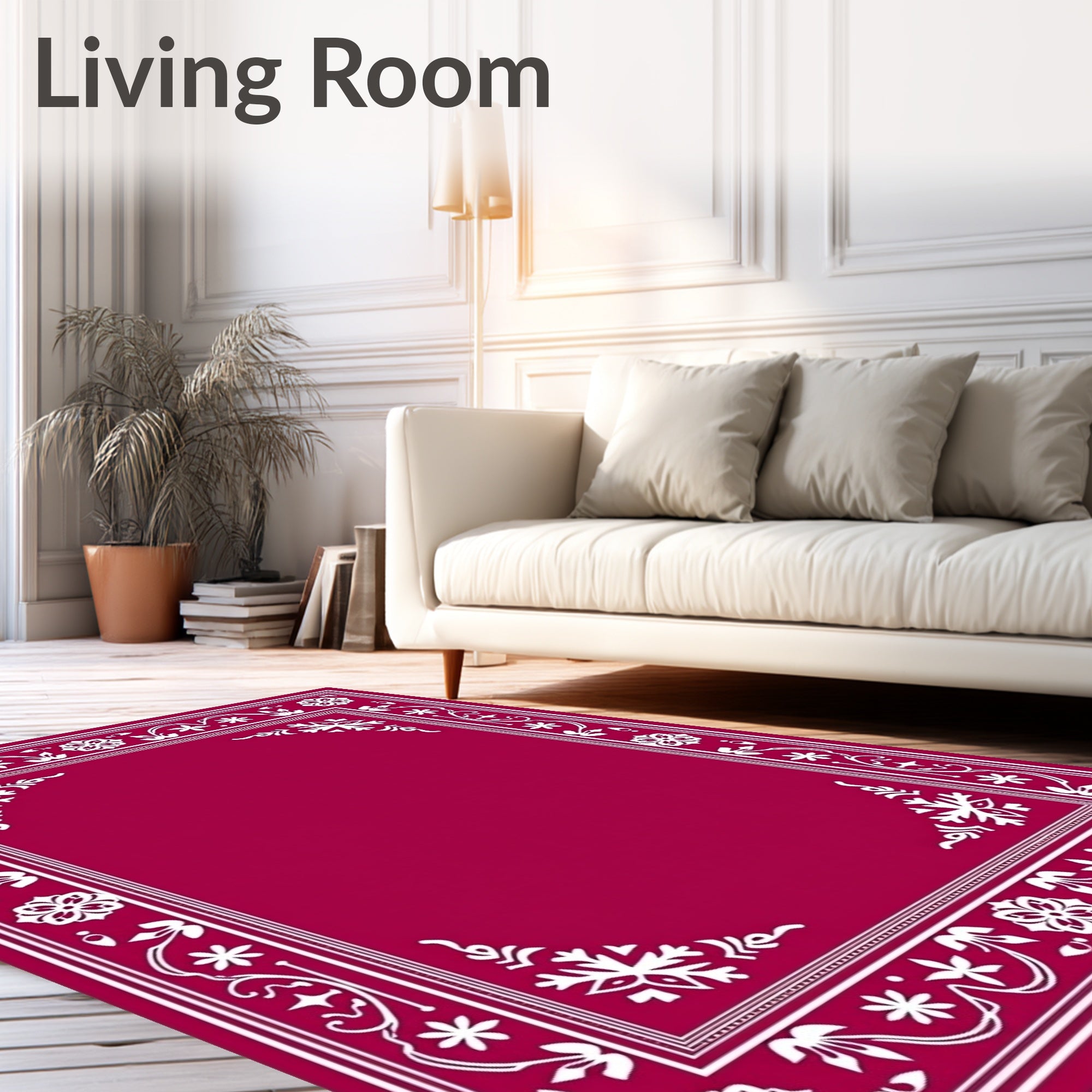 Crimson Floral Border Frame Rug